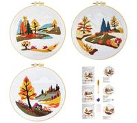 51buyoutgo 3pcs Kit Broderie Debutant Enfant Paysage, Kit Canvas Canevas et Broderie Point de Croix Débutant Complet Pré Imprimé Compté Moderne avec Fils Embroidery Set Adulte Moderne Facile Easy