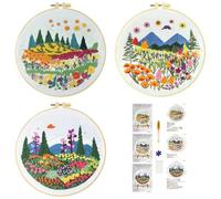 51buyoutgo 3pcs Kit Broderie Debutant Enfant Paysage, Kit Canvas Canevas et Broderie Point de Croix Débutant Complet Pré Imprimé Compté Moderne avec Fils Embroidery Set Adulte Moderne Facile Easy