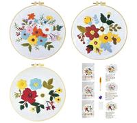 51buyoutgo 3pcs Kit Broderie Debutant Enfant Paysage, Kit Canvas Canevas et Broderie Point de Croix Débutant Complet Pré Imprimé Compté Moderne avec Fils Embroidery Set Adulte Moderne Facile Easy