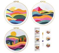 51buyoutgo 3pcs Kit Broderie Debutant Enfant Paysage, Kit Canvas Canevas et Broderie Point de Croix Débutant Complet Pré Imprimé Compté Moderne avec Fils Embroidery Set Adulte Moderne Facile Easy
