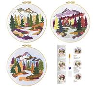 51buyoutgo 3pcs Kit Broderie Debutant Enfant Paysage, Kit Canvas Canevas et Broderie Point de Croix Débutant Complet Pré Imprimé Compté Moderne avec Fils Embroidery Set Adulte Moderne Facile Easy