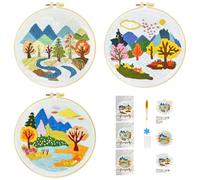 51buyoutgo 3pcs Kit Broderie Debutant Enfant Paysage, Kit Canvas Canevas et Broderie Point de Croix Débutant Complet Pré Imprimé Compté Moderne avec Fils Embroidery Set Adulte Moderne Facile Easy