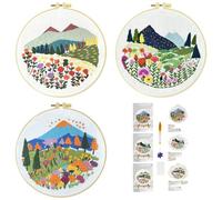 51buyoutgo 3pcs Kit Broderie Debutant Enfant Paysage, Kit Canvas Canevas et Broderie Point de Croix Débutant Complet Pré Imprimé Compté Moderne avec Fils Embroidery Set Adulte Moderne Facile Easy