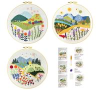 51buyoutgo 3pcs Kit Broderie Debutant Enfant Paysage, Kit Canvas Canevas et Broderie Point de Croix Débutant Complet Pré Imprimé Compté Moderne avec Fils Embroidery Set Adulte Moderne Facile Easy