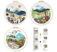 51buyoutgo 3pcs Kit Broderie Debutant Enfant Paysage, Kit Canvas Canevas et Broderie Point de Croix Débutant Complet Pré Imprimé Compté Moderne avec Fils Embroidery Set Adulte Moderne Facile Easy