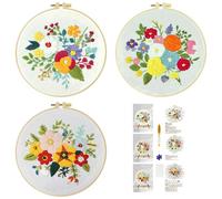 51buyoutgo 3pcs Kit Broderie Debutant Enfant Paysage, Kit Canvas Canevas et Broderie Point de Croix Débutant Complet Pré Imprimé Compté Moderne avec Fils Embroidery Set Adulte Moderne Facile Easy