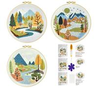 51buyoutgo 3pcs Kit Broderie Debutant Enfant Paysage, Kit Canvas Canevas et Broderie Point de Croix Débutant Complet Pré Imprimé Compté Moderne avec Fils Embroidery Set Adulte Moderne Facile Easy