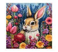 51buyoutgo Canevas Broderie Point de Croix Kit Complet Adulte Debutant Compté Pré Imprimé Estampillé Moderne Débutant avec Fils, Facile Lapin Animaux 11ct Cross Stitch Loisirs Créatifs Set 40 x 40 cm