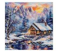 51buyoutgo Canevas Point de Croix Broderie Kit Complet Adulte Debutant Compté Pré Imprimé Estampillé Moderne Débutant avec Fils, Facile Neige Paysage 11ct Cross Stitch Loisirs Créatifs Set