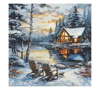 51buyoutgo Canevas Point de Croix Broderie Kit Complet Adulte Debutant Compté Pré Imprimé Estampillé Moderne Débutant avec Fils, Facile Neige Paysage 11ct Cross Stitch Loisirs Créatifs Set