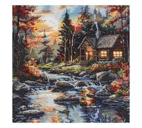 51buyoutgo Canevas Point de Croix Broderie Kit Complet Adulte Debutant Compté Pré Imprimé Estampillé Moderne Débutant avec Fils, Facile Paysage Ruisseau 11ct Cross Stitch Loisirs Créatifs Set