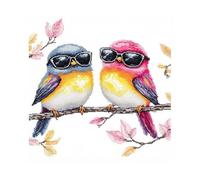 51buyoutgo Point de Croix, 30x30CM Canevas Kit Complet Adulte avec Fils, Pré Imprimé Kit Broderie Debutant Oiseaux Colorés Modèle , 11CT Cross Stitch Embroidery Set, Loisirs Créatifs Activité Manuelle