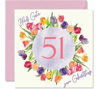 51e carte d'anniversaire pour femme - Tulipes aquarelle bouquet - Cartes d'anniversaire pour 51 ans femme maman grand-mère tante 145 mm Cinquante et un cinquante premières cartes de vœux