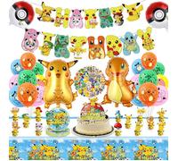 51pcs Decoration Fête Anniversaire，Pokémon Ballons d'anniversaire de décoration de Fête, Pikachu Kit de Fournitures