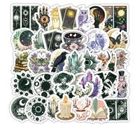 52/104 pièces Autocollants esthétiques de sorcière, décalcomanies mystiques de tarot, de cristal, de corbeau, autocollants vinyle gothique rétro à l'aquarelle, convenant pour le journal intime, la coq