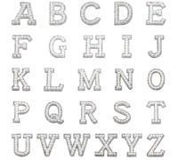 52 Buchstaben-Patches mit Perlenrand, Alphabet-Applikationen von A bis Z zum Aufbügeln oder Aufnähen, funkelndes Kristallmotiv auf weißem Vliesstoffgrund, für Kleidung, Taschen und Hüte