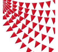 52 fanions rouges en tissu, 20 m, réutilisables et imperméables, pour décorations de fêtes d'anniversaire, d'intérieur et d'extérieur, de Noël, de mariage et de festival