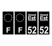 52 Haute Marne logo 2 noir autocollant plaque immatriculation auto ville sticker Lot de 4 Stickers - Angles : droits