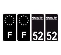 52 Haute Marne logo noir autocollant plaque immatriculation auto ville sticker Lot de 4 Stickers - Angles : arrondis