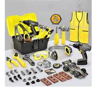 52 Pcs Castle Boite Outils Enfant, Etabli avec Perceuse Électrique, Metre Ruban, Démonter et Assembler Voiture, Caisse a Outil