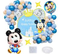 52 PCS Décoration Fête Set, Mickey Fournitures D'anniversaire Thème Ballons Affiche Grand Ballon Mickey Ballon Latex Convient pour Décoration Thème Mickey