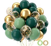 52 Pcs Retro Green Helium Balloons With Ribbons, Green Metallic Confetti Gold Latex Balloons For Wedding Party Decoration Boys Baby Shower
