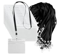 52 Pièce Plastique Horizontal Porte Carte Avec Lanière et Clip Rotatif,Noir Porte Badge Tour de Cou, Porte Carte Transparent et Imperméable,pour Hôpital, Usine, Entreprise