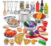 52 Pièces Accessoires de Cuisine Enfant - Jeu d'Imitation Complet avec Casseroles en Acier Inoxydable, Aliments à Découper et Fruits à Peler - Cadeau Éducatif pour Garçons et Filles dès 3 Ans.