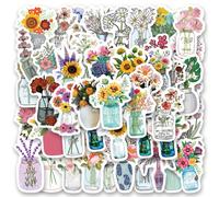 52 pièces Autocollants de vase à fleurs Autocollants vinyle esthétiques Décalcomanies pour scrapbooking, journaling, ordinateur portable, pare-chocs, skateboard, bouteilles d'eau, ordinateur, téléphon