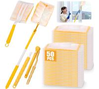 52 Pièces Plumeau Poussiere Recharge Kit, Recharges Compatible avec Swiffer Plumeau Poussiere avec 1 Poignée et 1 Telescopique, Duster Recharges Dépoussiérantes pour Nettoyer La Poussière La Saleté