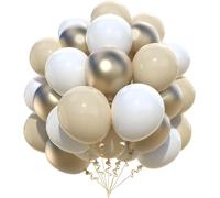 52 X 12 Inch White Gold Birthday Balloons, White Beige Gold Birthday Decoration, Beige White Cream Gold For Wedding, Engagement, Baby Shower, Christening, Engagement, Bohemian Party