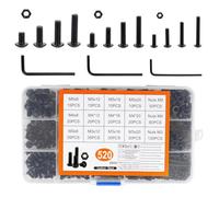 520 PiècesVis M3 M4 M5, Vis à Tête Bombée à Six Pans Creux avec écrous, Boulons a Tête Cylindrique à Tete Hexagonale avec Écrous, Assortiment de Boutons a Six Pans Creux avec Ecrous, Noires