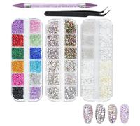 5200 Pièces Strass Ongle Nail Art,Decoration Ongles Nail Art,Strass a Coller,Flatback Perles,Avec Pincette Pick Up et Stylo Pointeur,Ensemble de Rhinestone pour Ongles/Vêtements/Étuis de Téléphone