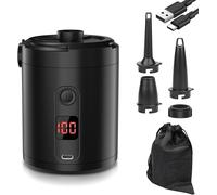5200mah Rechargeable Electric Air Pump With Digital Display,Quick Inflator 280l/Min,3 Nozzles + Seal For Vacuum Bag,Portable For Mattress And Pool