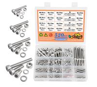 520pcs M3 M4 M5 M6 Jeu de Vis et écrous Vis à Tête Cylindrique à Six Pans Creux en Acier Inoxydable 304 Boulons Vis avec écrous Rondelles Assortiment Kit