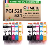520XL 521XL - Lot de 10 Cartouches d'encre Compatibles Canon PGI-520 CLI-521 XL - Cartouches Noir/Cyan/Magenta/Jaune