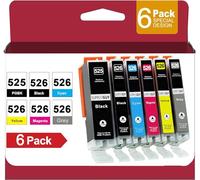 525 526 XL Cartouches d'encre Compatibles pour Canon 525 526 PGI-525 CLI-526 pour Pixma iP-4800 iP-4850 iP-4900 iP-4950 iX-6550 MG-5140 MG-5150 MG-5350 MG-6150 MG-6250 MG-8150 MX-715 MX-880（6pack）