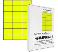 525 étiquettes autocollantes Jaune fluo de 70 X 42 mm - 21 étiquettes/feuille - 25 planches papier A4 adhésif couleur - pour impression Laser et Jet d'encre