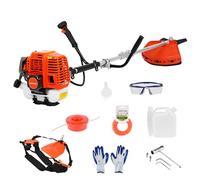 52cc 2-Temps, Coupe-Bordure à Essence avec Harnais Dorsal, 8500rpm/2.2KW, Tête de Coupe 28cm + Lame 3-Dents, Anti-Vibration (ABS+Métal) pour Jardin, Haies, Clôtures (Orange 2 en 1)