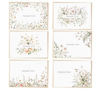 52er-Pack-Carte de remerciement florale en gros avec enveloppes en kraft et autocollants assortis, 3,5x5 pouces, 6 designs de fleurs sauvages | Idéal pour les mariages, les fêtes prénatales et