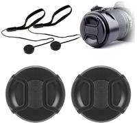 52mm Bouchons d'objectif 2 Pack Snap on Capuchon Cache Objectif pour Appareils Photo Canon Nikon Olympus Sony Fujifilm¿Avec 2 cordons antiperte¿