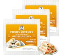 52USA Lot de 3 emballages en papier de riz blanc carré, sans gluten, végétaliens, faibles en glucides, papier de riz vietnamien (22