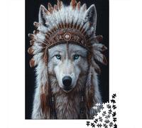 52x38cm/1000pcs Esprit du Loup Puzzle Jouet en Bois Cadeau Unique Décoration Intérieure Style d'art amérindien Jeu ÉduChatif Challenge Toy