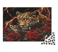 52x38cm/1000pcs Maman léopard Puzzle Jouet en Bois Cadeau Unique Décoration Intérieure Animal Sauvage Art Style Jeu Éducatif Challenge Toy