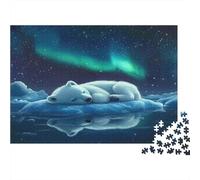 52x38cm/1000pcs Ours Polaire endormi Jigsaw Scène Nocturne Arctique Puzzles À Faire Soi-même pour Adultes