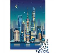 52x38cm/1000pcs, Puzzle 1000 Pièces Adulte, Shanghai Skyline at Night
