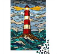 52x38cm/1000pcs, Puzzle 1000 Pièces Adulte, Stained Glass Lighthouse