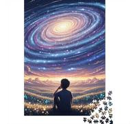 52x38cm/1000pcs, Puzzle 1000 Pièces, Boy Gazing at Galaxy in Flower Field