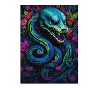 52x38cm/1000pcs Puzzle pour Adolescentes Neon Serpent Amidst Flowers Puzzles pour Adolescentes, Jouets, Décoration Murale, Cadeaux pour Femmes, Défi Éducatif 52x38cm/1000pcs