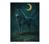 52x38cm/1000pcs Puzzle pour Adolescents Blue Wolf Under Crescent Moon Puzzles pour Adultes - Jouets À Monter Soi-même - Défi Difficile - Cadeaux Uniques pour Anniversaire Et Noël 52x38cm/1000pcs